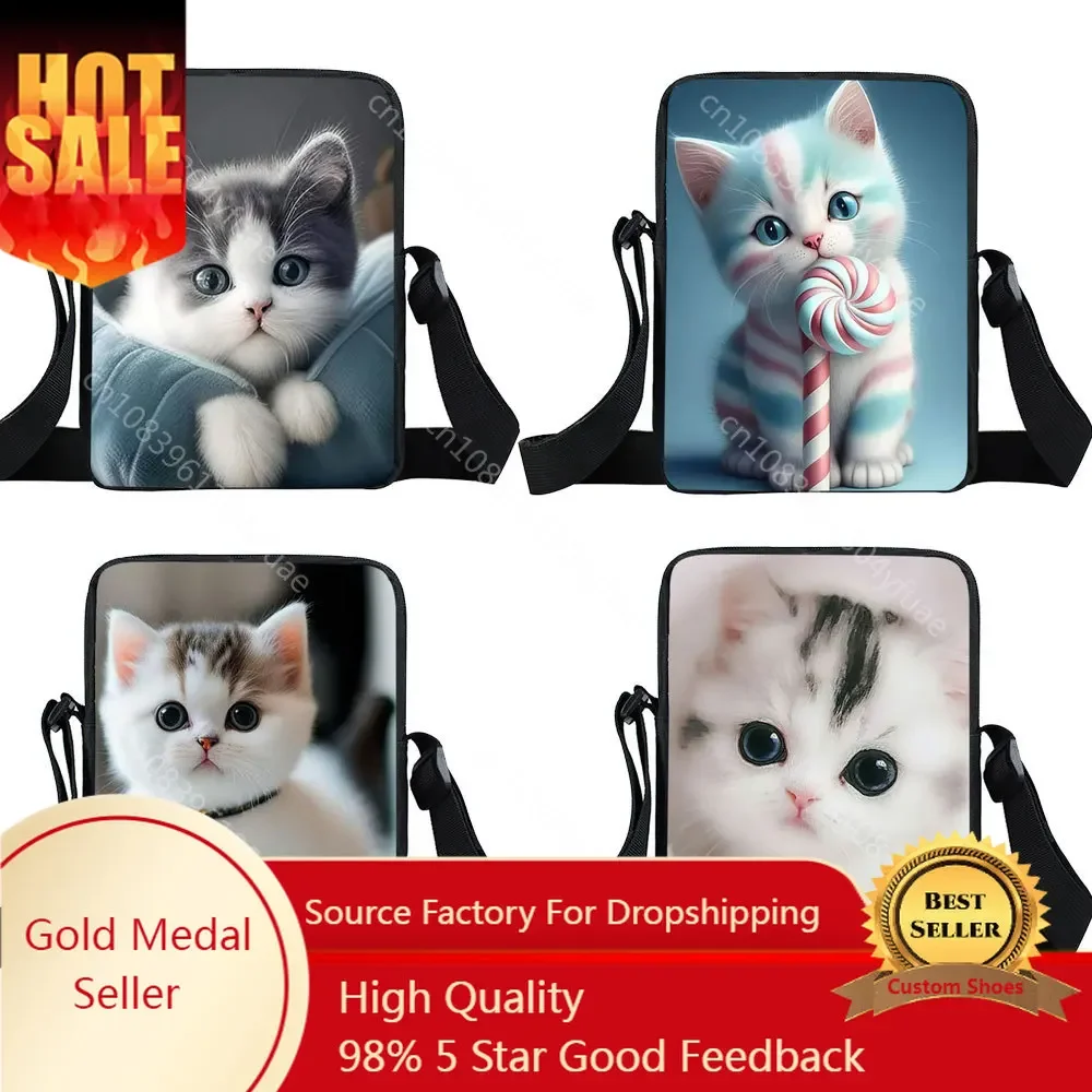 Cute Cat Print Crossbody Bags Women Handbag Felinae/Siamese Cat Shoulder Bags for Travel Kitten Phone Messenger Bag Book Bag