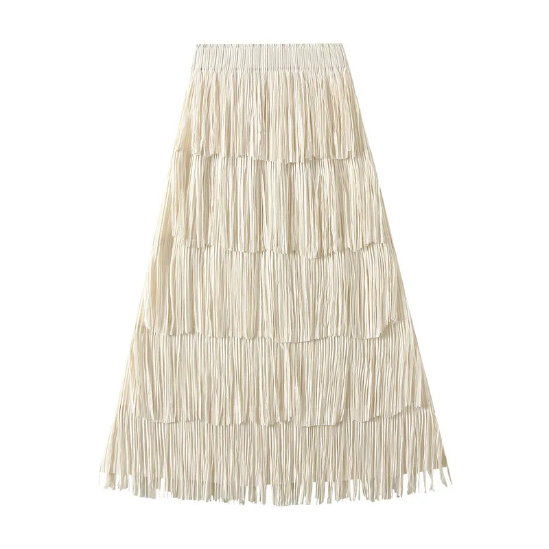 Luxury Multi Solid Colors Pleated Skirt for Women's Large Hem Folds A-line Skirts Female 2025 Loose Fashion Skirts Casual 0666