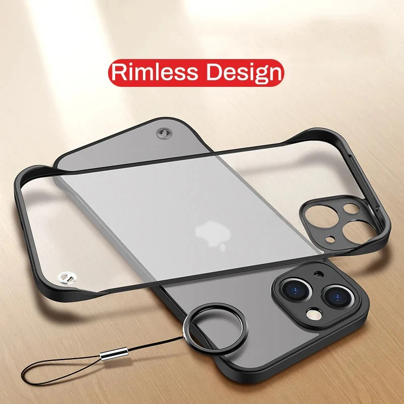 Frameless Matte Case with Camera Len Protection for iPhone 13 Mini 14 15 Pro Max Plus Shockproof Bumper No borders Hard PC Cover