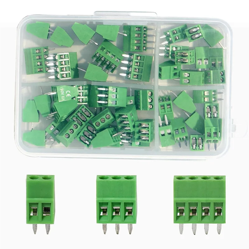 

ABGG-PCB Mount Screw Terminal Block Connector 50PCS 2.54Mm 0.1 Inch Pitch 2P 3P 4P Terminals 150V 6A