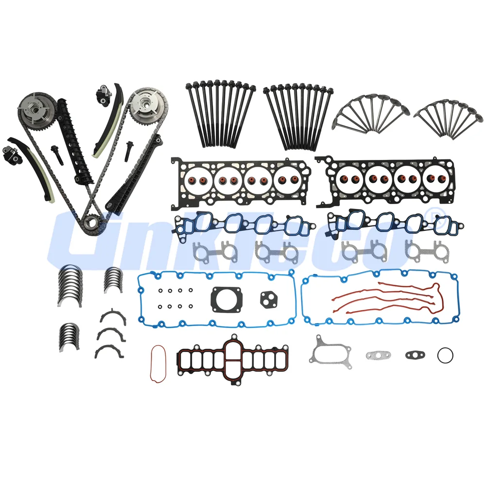 Full Gasket Set Head Bolts Timing Chain Kit Bearings Valves For 5.4 L 2V 00-05 Ford F150 E-250 Excursion Expedition F350 5.4L