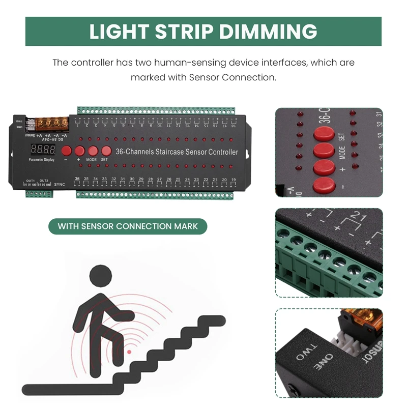 LED Motion Sensor Stair Light Strip Controller Dimming Indoor Motion 12V Flexible LED Strip Step Staircase Lamp Running