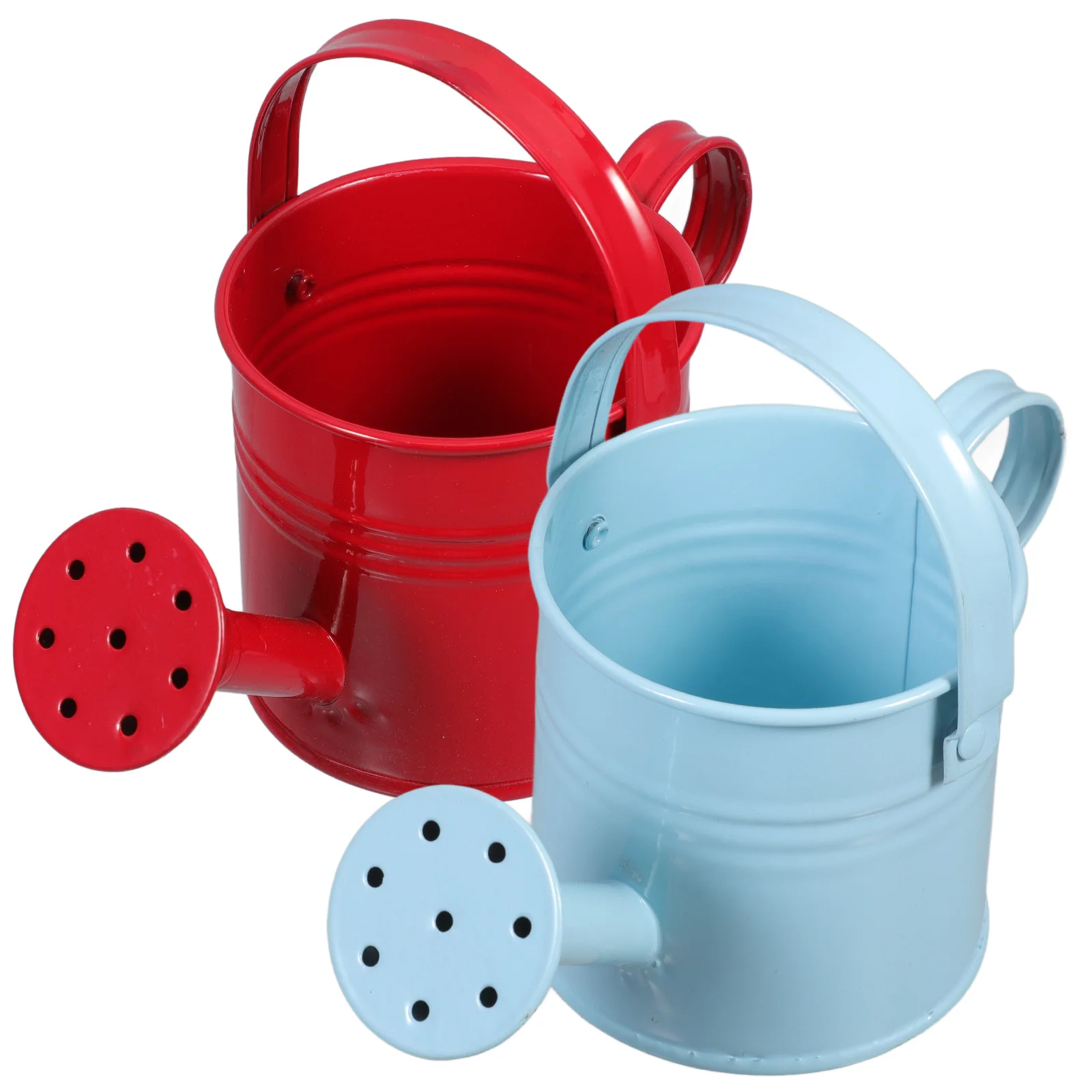 

2pcs Creative Watering Tin Simple Watering Pot Durable Iron Sprinkling Kettle Portable Can for Plants Flower (Red and Light Blue