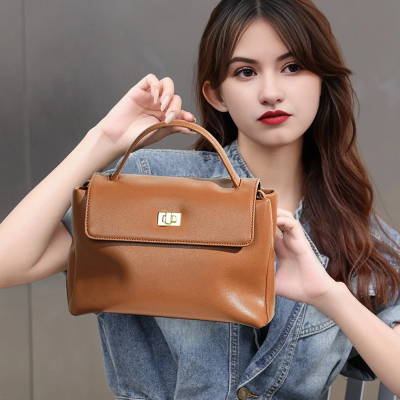 

2025 Niche Soft Leather Handbag, Genuine Leather Crossbody Bag, Commuting Horizontal Square Bag, High-end Single Shoulder Bag