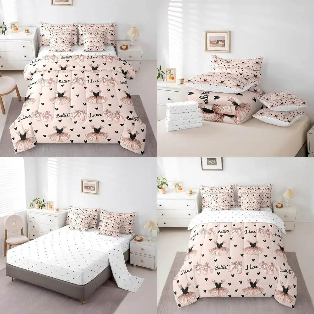 Feelyou باليه بالحجم الكامل - طقم سرير مكون من 7 قطع في حقيبة فستان باليه سرير في مجموعة للأولاد والبنات أطقم سرير رقص أنيقة مع شركة #1