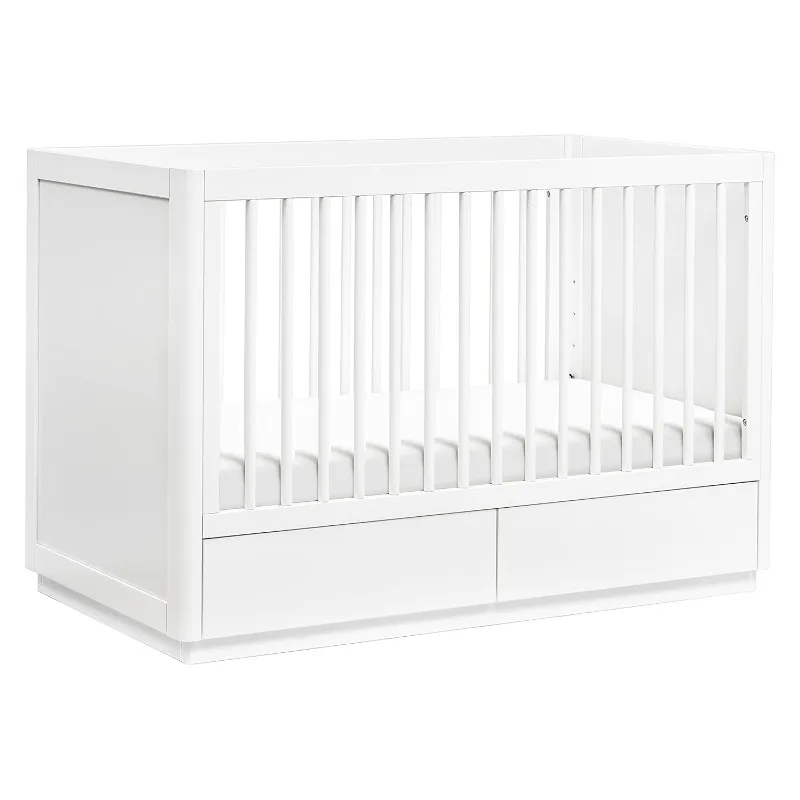 3-in-1 Convertible Storage Crib with Toddler Bed Conversion Kit in White, Undercrib Storage Drawers, Greenguard Gold