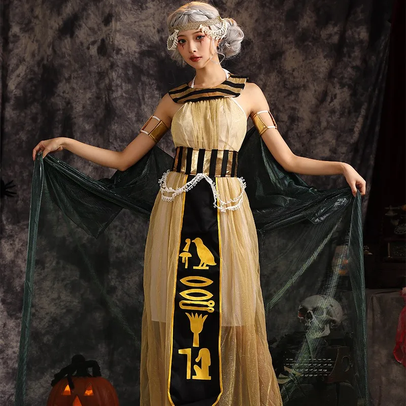 

Костюм на Хэллоуин: Длинное платье в стиле древних богинь, косплей королевы, из полиэстера, традиционный женский наряд