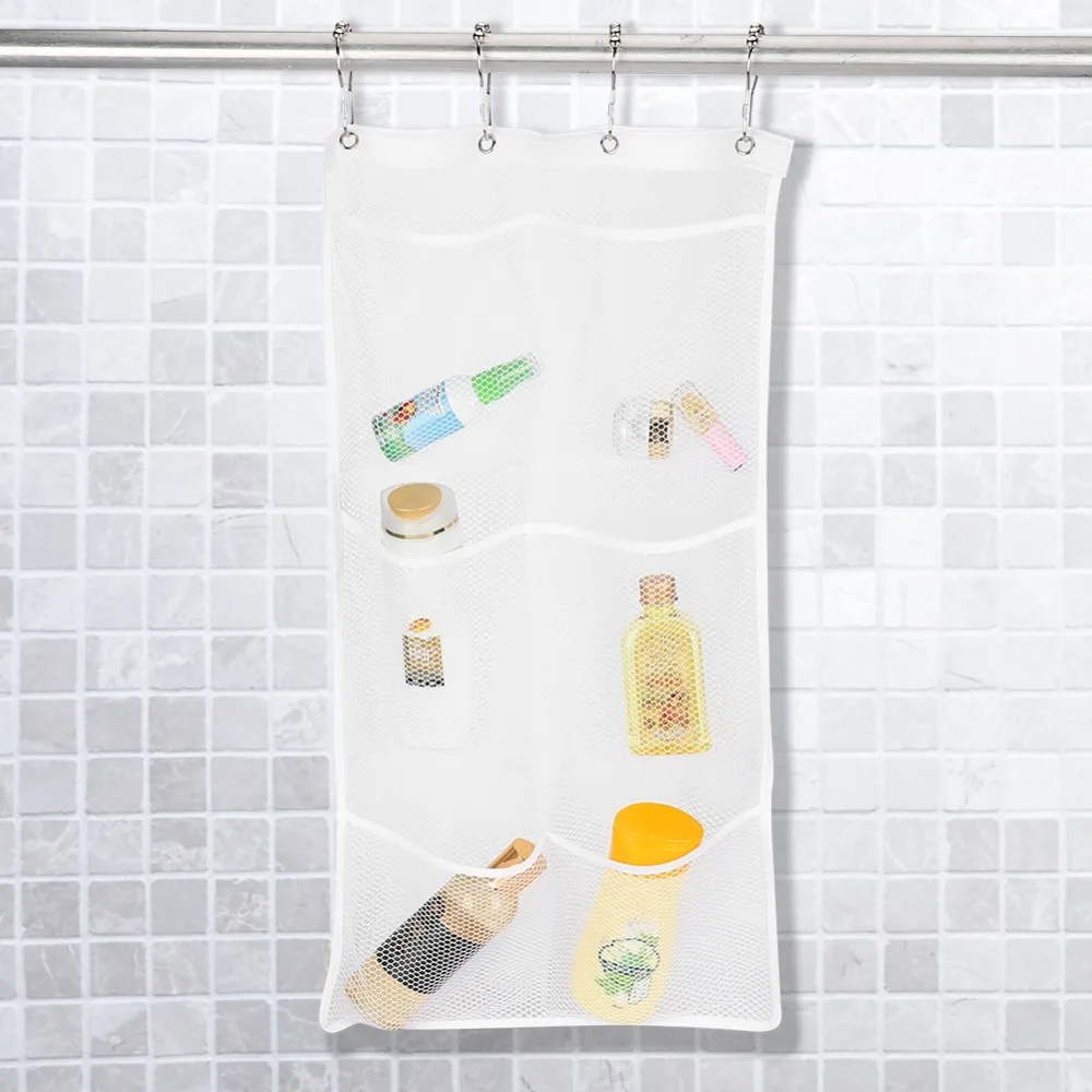 6 Pockets Mesh Storage Organizer Polyester 23.6 x 13 Inches Shower Caddy Quick Dry Hanging Design Hanging Mesh Bag College Dorm