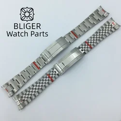 BLIGER Top Brand 20mm Silver Watch Bands 904L Stainless Steel Oyster/Jubilee Strap Slide Folding Buckle Adjust Strap Bracelet