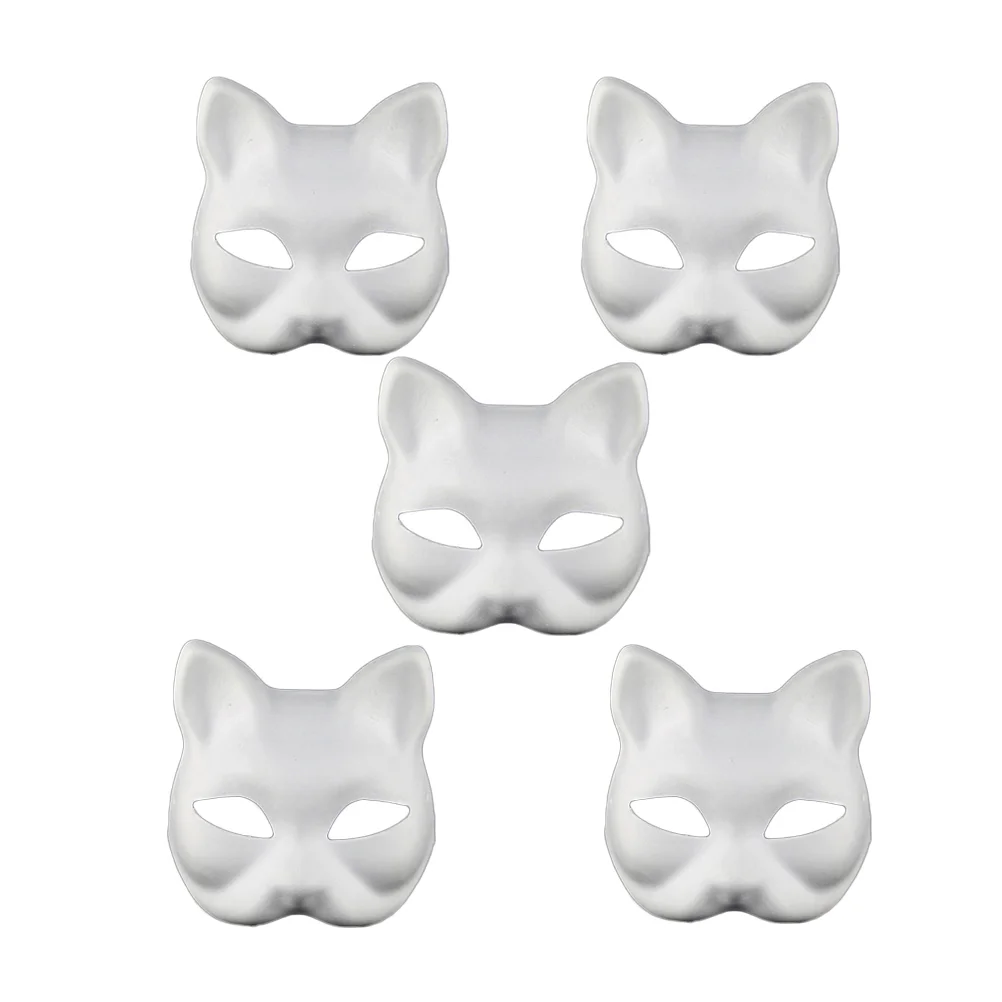 Cat Cosplay Face Diy Paper Halloween Party White Fox Masquerade Half Costume Blank Paintable Craft Anime Animal Amsk Unpainted