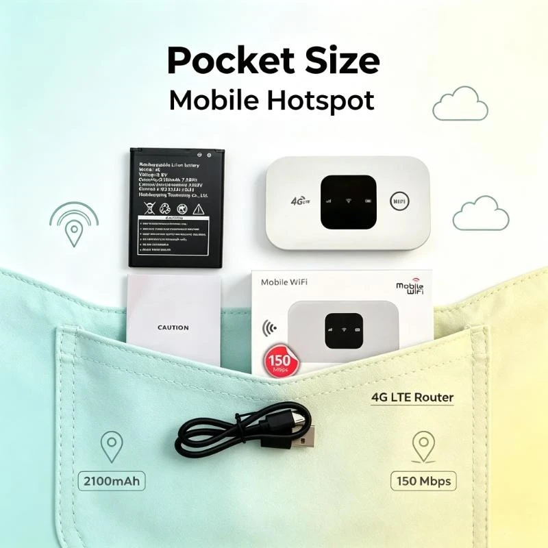 Portable 4G LTE WiFi Router 2100mAh 150Mbps Pocket Hotspot With SIM Slot for Outdoor Home Office Travel