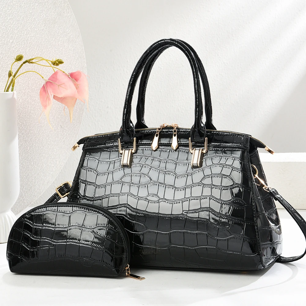 

Crocodile Bright Handbag With Small Purse PU Leather Female Top-handle Bag Women Shopping Commuting Outgoing Single Shoulder Bag