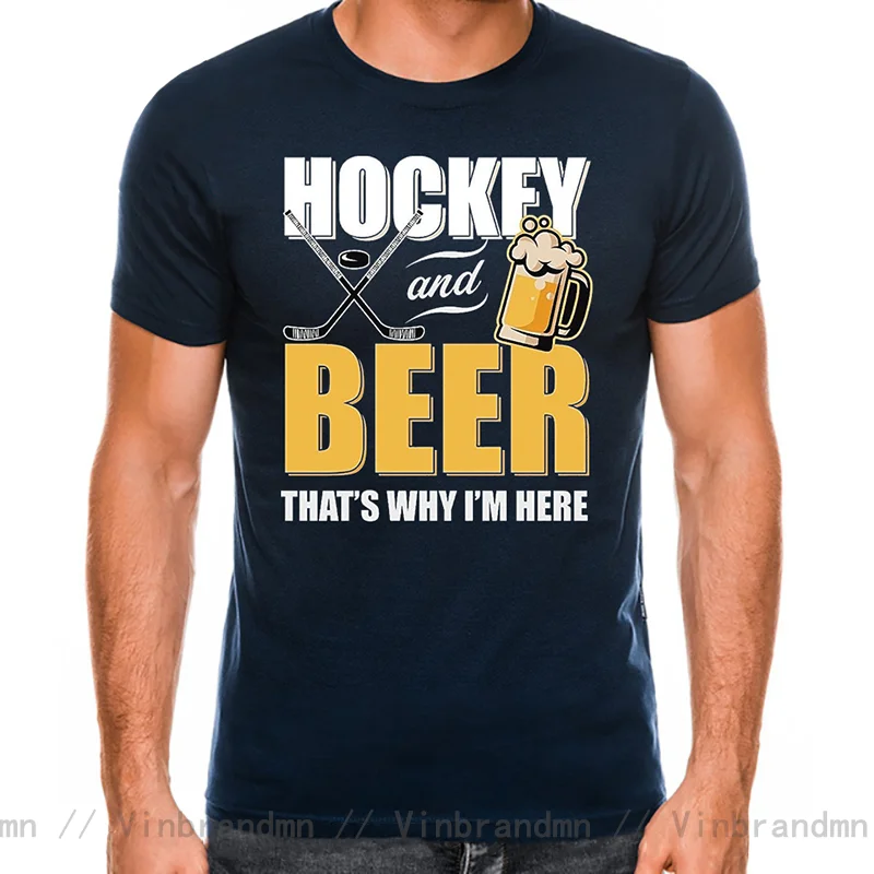 2022 Vintage Summer Style Hockey And Beer That's Why I'm Here Men T-shirt Funny Canada Hockey Player Best Gift T shirts for male