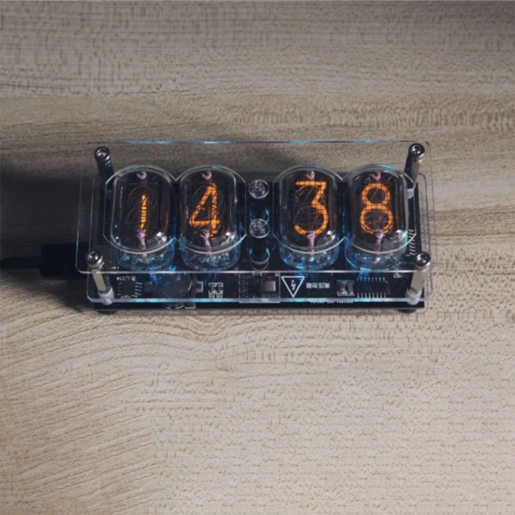 IN-12 Glow Tube Nixie Clock Fluorescent 225 Colors Light Display Time Date  DC 5V High-grade Acrylic Clock Home Decoration