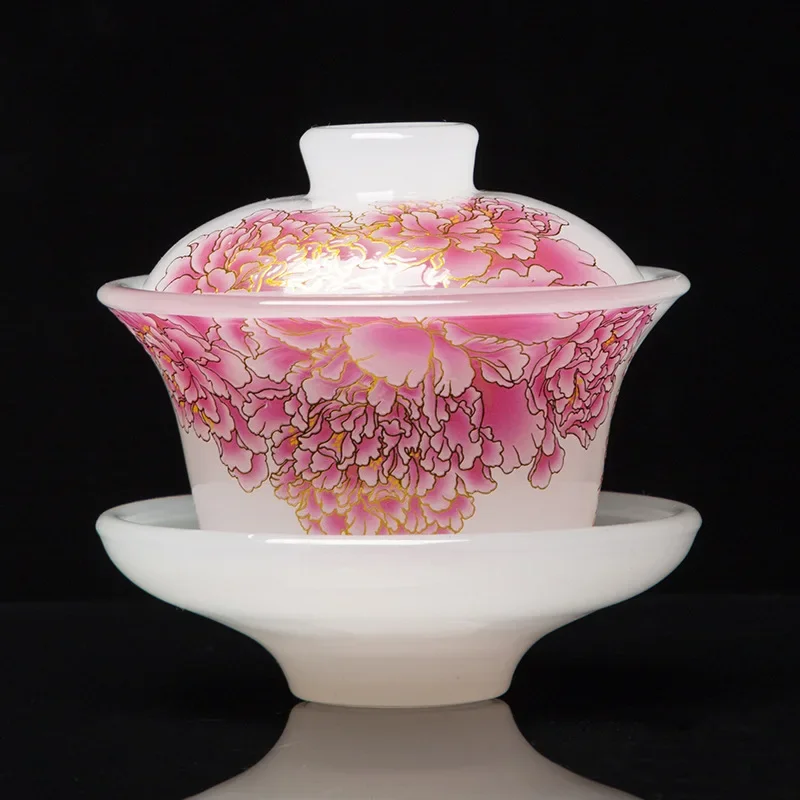 Handmade Flower Glazed Tea Set for Home Light Luxury High-end Kung Fu High-end Teacup Cover Bowl Office Gift Tool Set Teacups