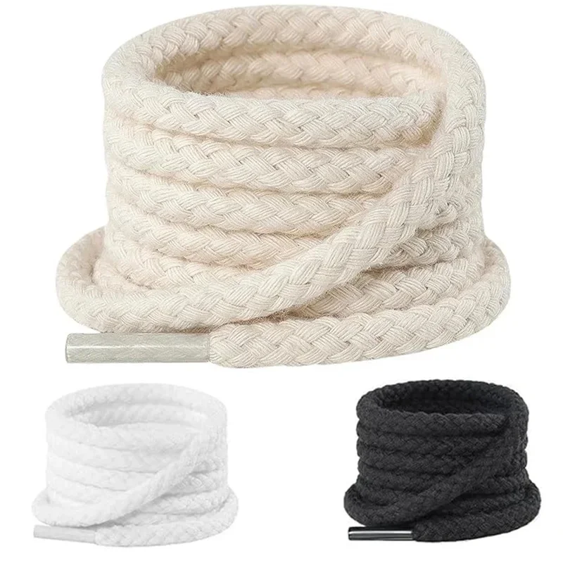 New 7MM  Round Cotton Rope Shoelaces Polyester Braided Replacement Shoe Laces for Canvas Sneakers Casual Boots Shoe Accessories