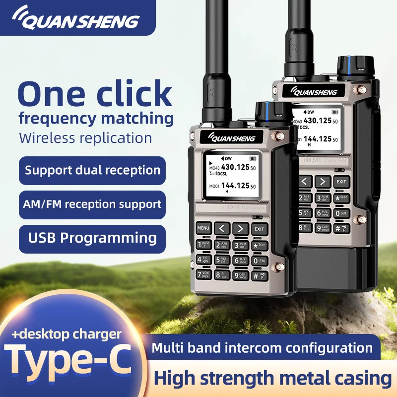 Walkie Talkie Quansheng UV-K1(8) Air Band 50-600MHz Full Band UHF VHF Ham Radio Wireless Frequency Copy Type-C Charging
