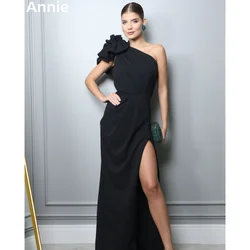 Annie Black One Shoulder Prom Dresses  Ide Slits Elegant Lady Evening Dresses A-Shape Wedding Party Dress Vestidos De Noche