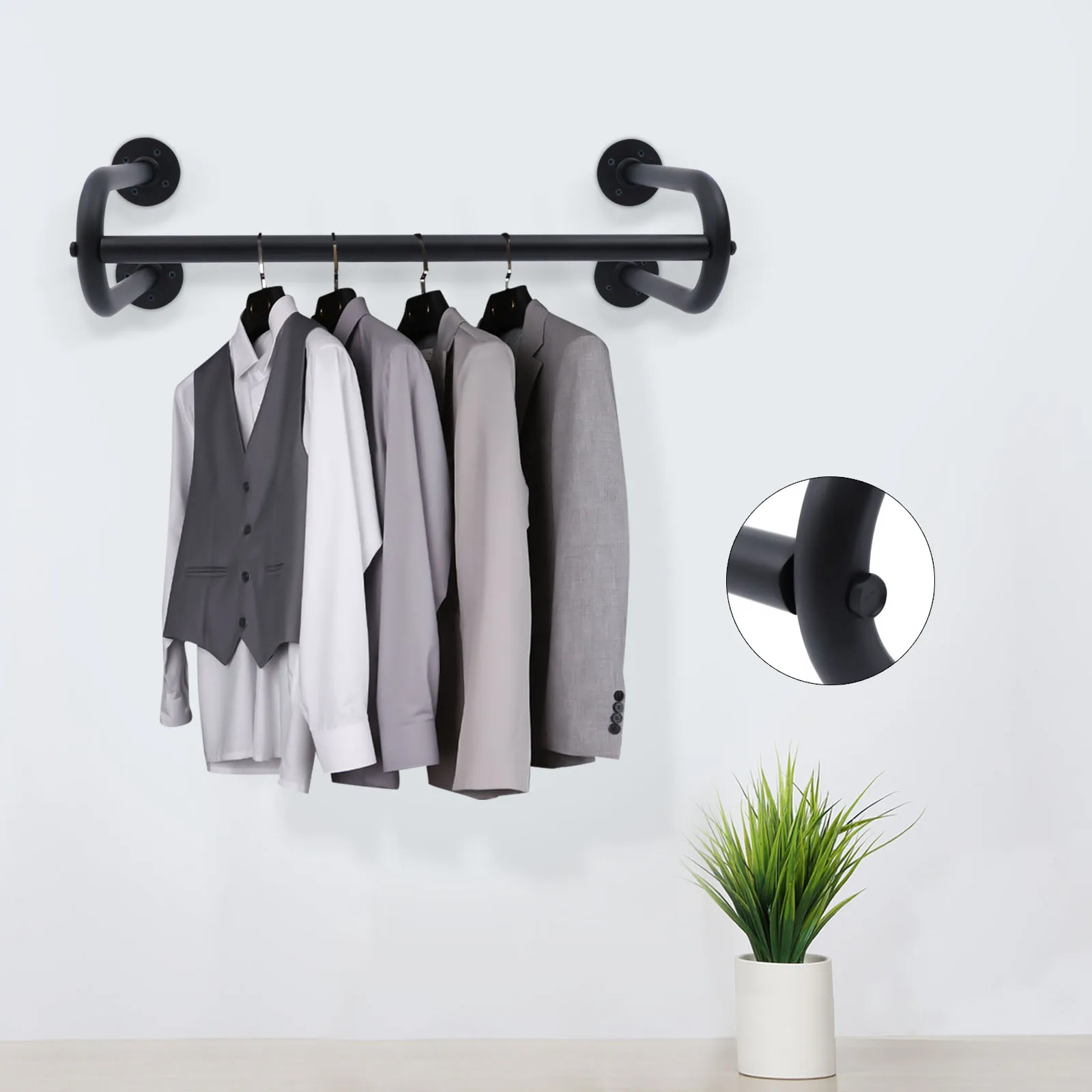 60CM Wall-Mounted Clothes Rack Industrial Pipe Clothes Hanging Bar TOP Wall Mounted Clothes Rack U-shape Design Clothes Storage