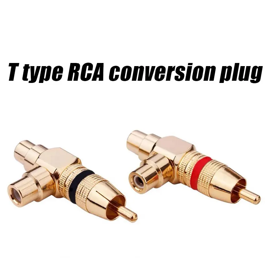 

2 Pcs/lot RCA T Splitter AV Audio Video Plug Converter 1 Male to 2 Female Adapter Kit Lotus Color AV Jack RCA Plug To Double