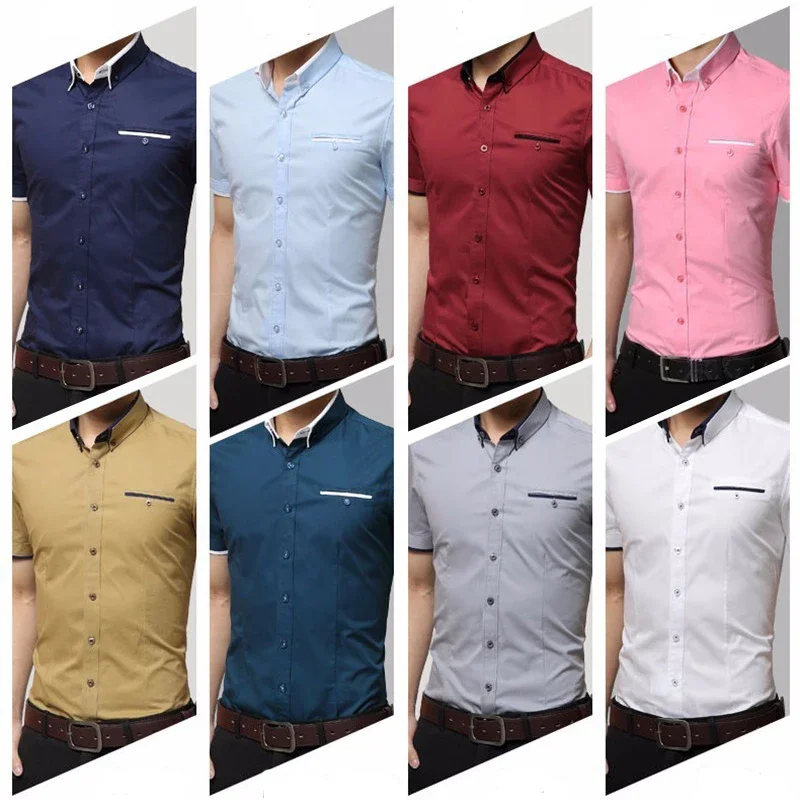 TFETTERS New Arrival Brand Men's Summer Business Shirt Short Sleeves Turn-down Collar Casual Shirt Shirt Men Shirts Big Size 5XL