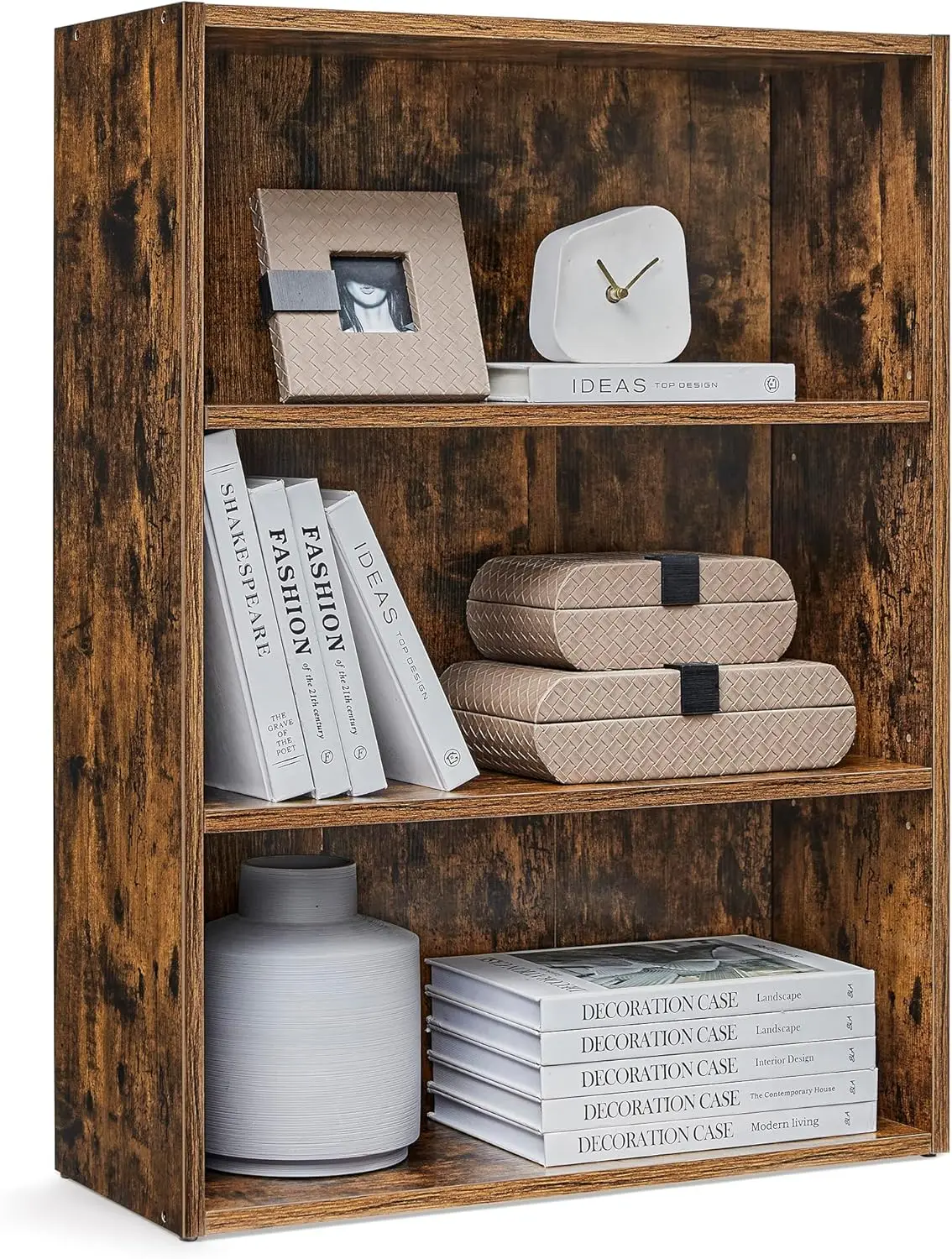 

3-Tier Rustic Brown Bookcase, Open Storage Shelf for Living Room, Home Office, Dinning Room, 9.4 x 23.6 x 32 Inches