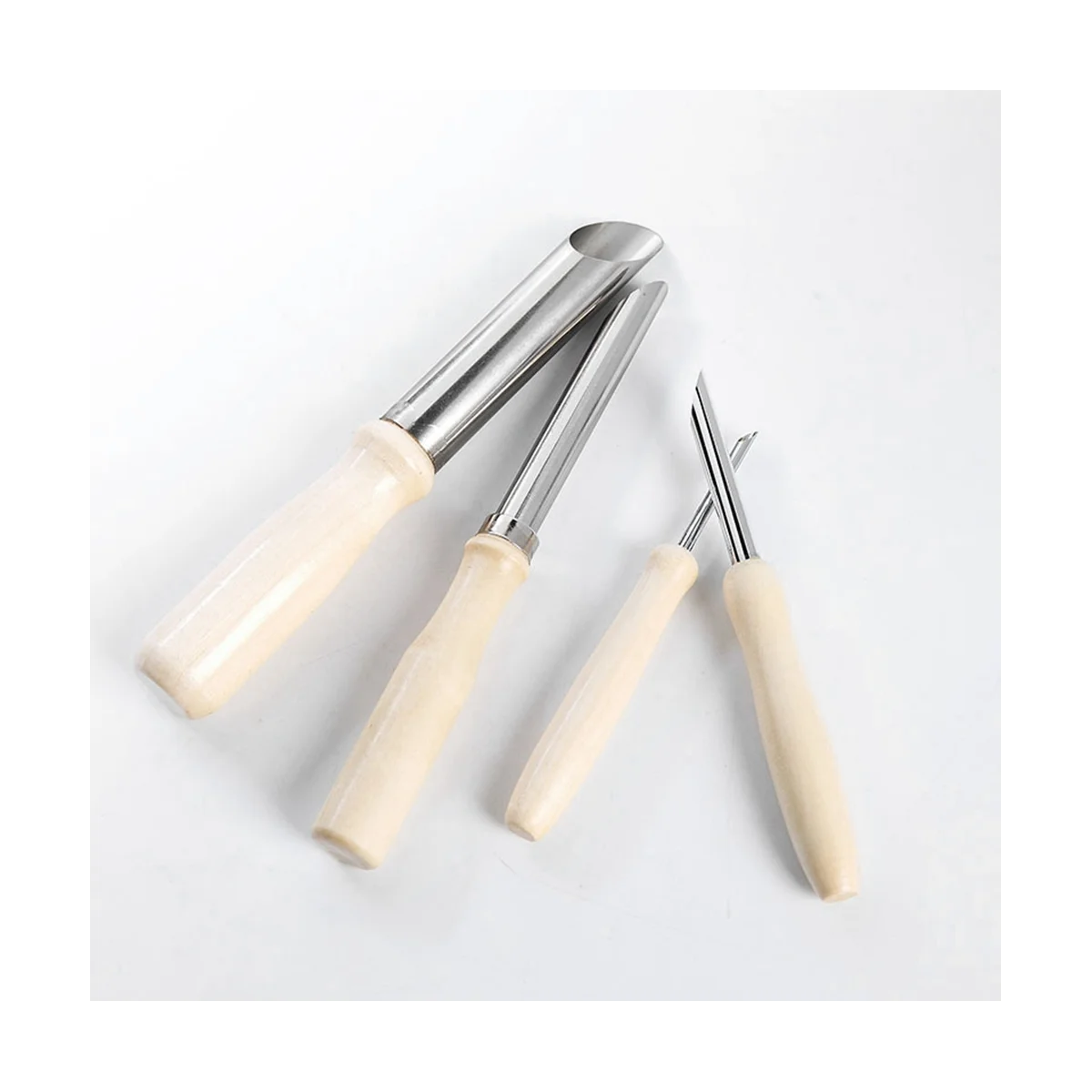 4 Pieces of Ceramic Tools Stainless Steel Punch Pot Hole Drilling Round Practical Wooden Handle Manual Set