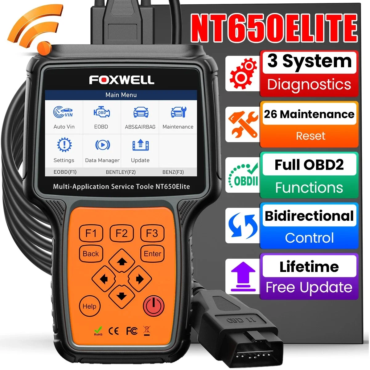 OBD2 Car Automotive Scanner Tool FOXWELL NT650 Elite OBD2 Scanner Bidirectional Control 26 Reset Lifetime Free WIFI Update Tools