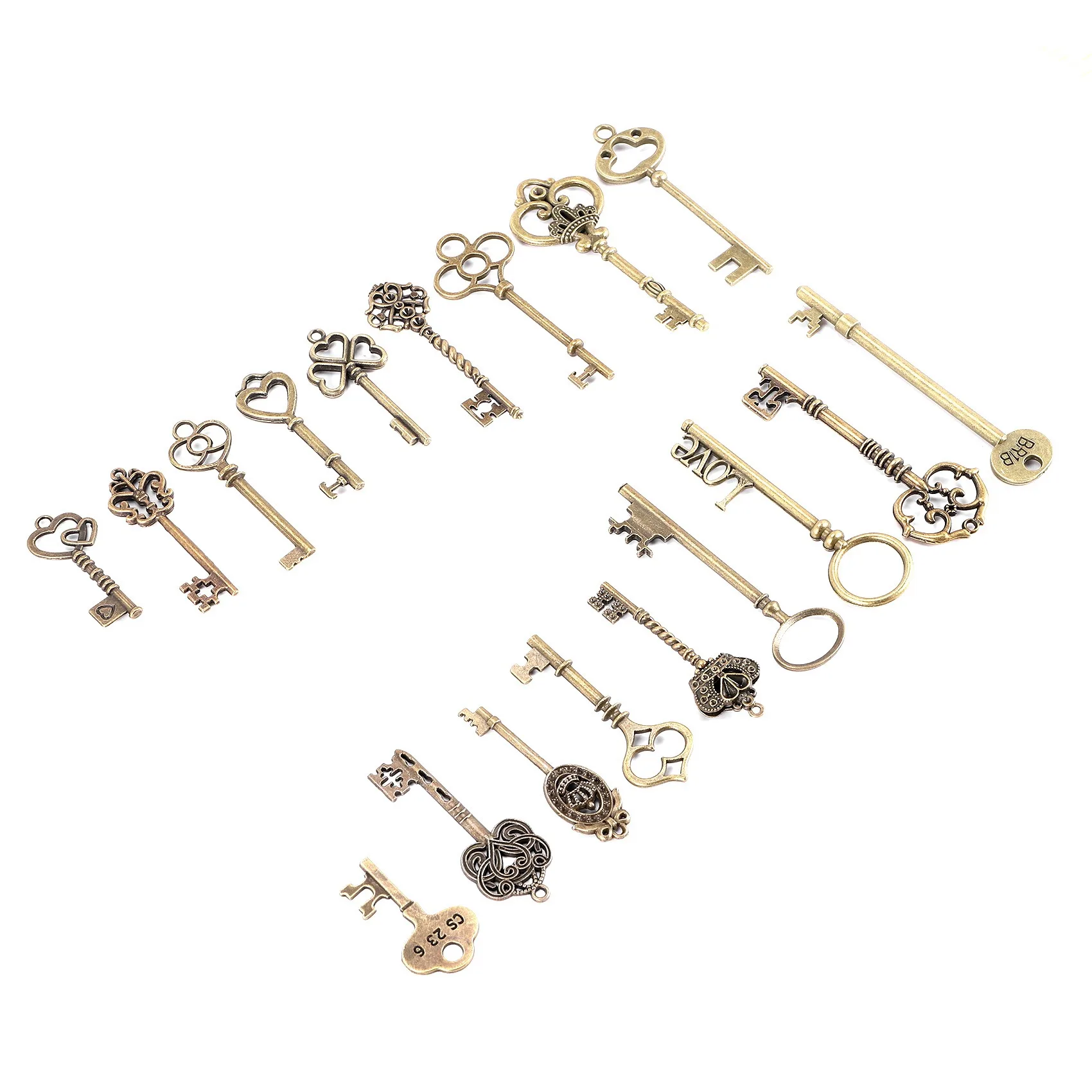 ชุด 18 โบราณ Vintage Old Look Bronze Skeleton Key หัวใจโบว์ล็อคจี้