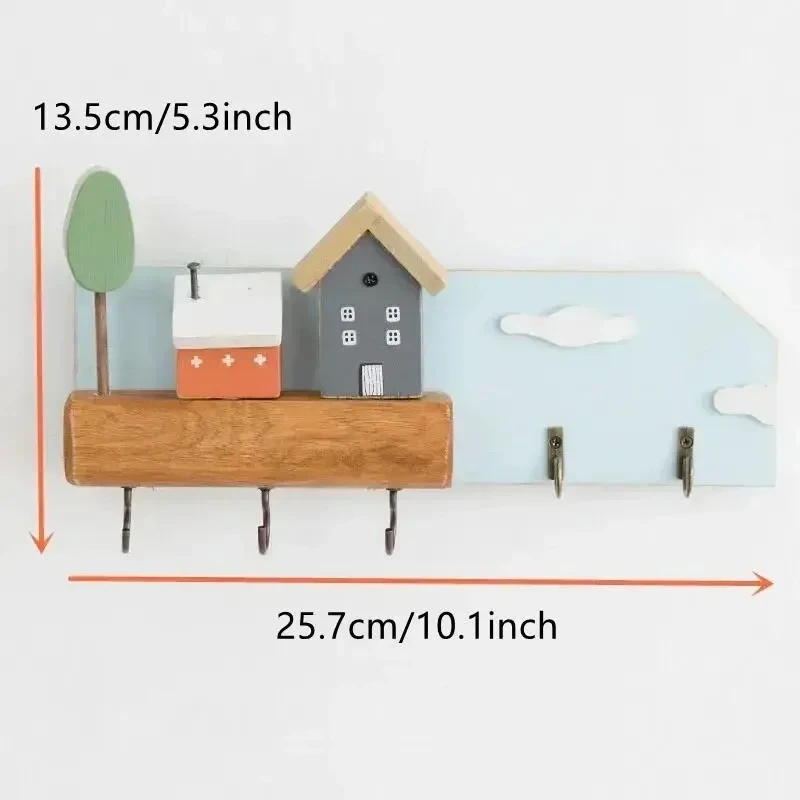 Creativity Keys Storage Holder Rack Cartoon Solid Wood Indoor Porch Wall Hanging Hat Bag Coat Hanger Home Decorative Hook 6