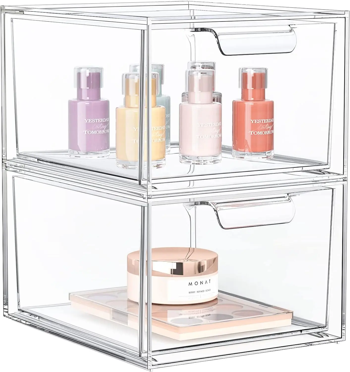 

Stackable Organizer Storage Makeup Acrylic Organizers Clear Plastic Storage Drawer with Handles Vanity Undersink Kitchen