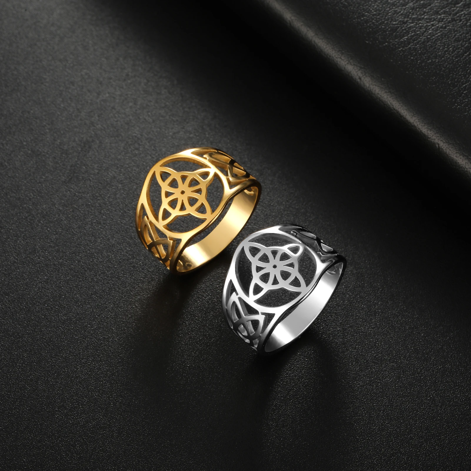 COOLTIME Hexenknoten-Ringe für Damen und Herren, Edelstahl, Vintage-Amulett, Fingerring, Hexerei, Celtics-Knoten-Schmuck, neu in – Detail 8