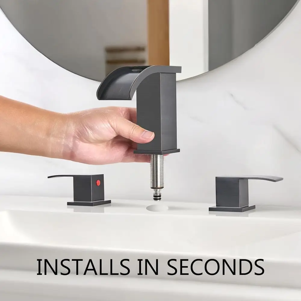 مجموعة صنبور حوض الحمام البرونزي المطلي بالزيت على نطاق واسع مقاس 8 بوصة مع 3 فتحات ومقابض وصرف منبثق وخطوط إمداد المياه #4