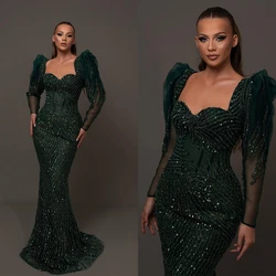 Luxury Full Sleeve Mermaid Evening Dress Woman Glitter Sequins Prom Gowns Illusion Long Sleeves Wedding Party Night Dresses