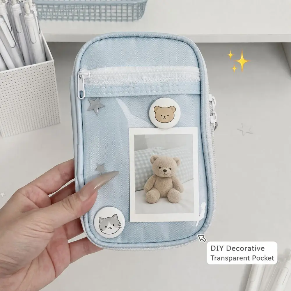Durable Solid Color Pencil Case Ultra-thin Large Capacity Pen Bag Multi-compartment Stationery Bag Students