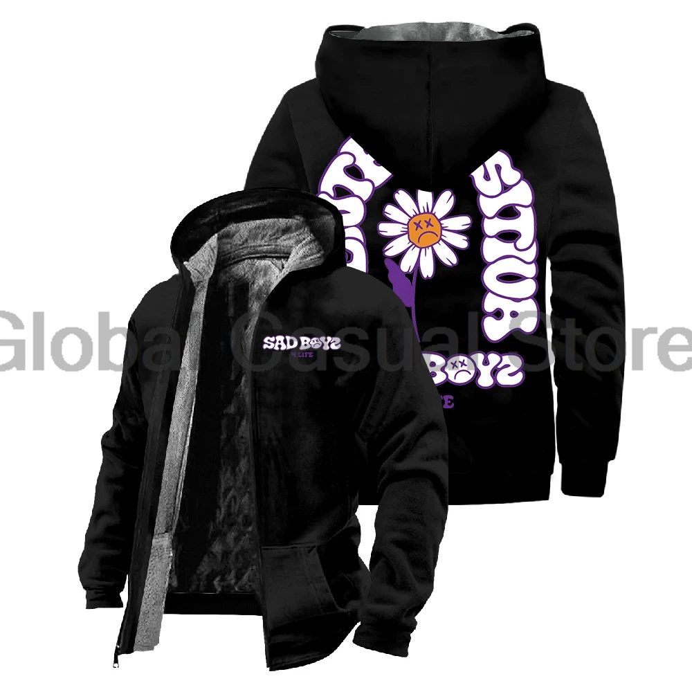 Veste d'hiver à manches longues pour hommes et femmes, sweats à capuche zippés, manteau Streetwear, parkas Junior H Mente Positiva Merch Sad Boyz Tour