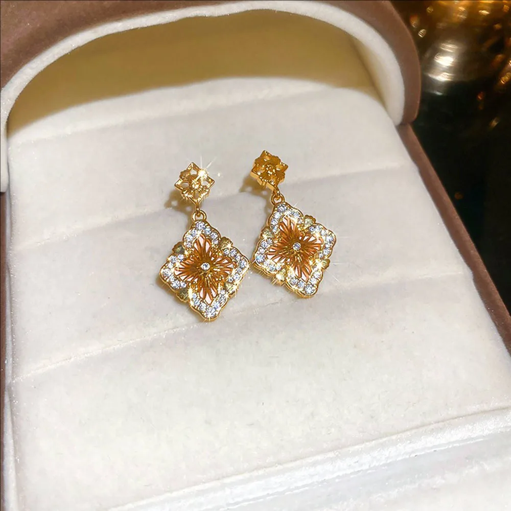 أقراط متدلية من الزركون على شكل زهرة فضية مطلية بالذهب الحقيقي، مجوهرات فاخرة خفيفة الوزن للنساء #6