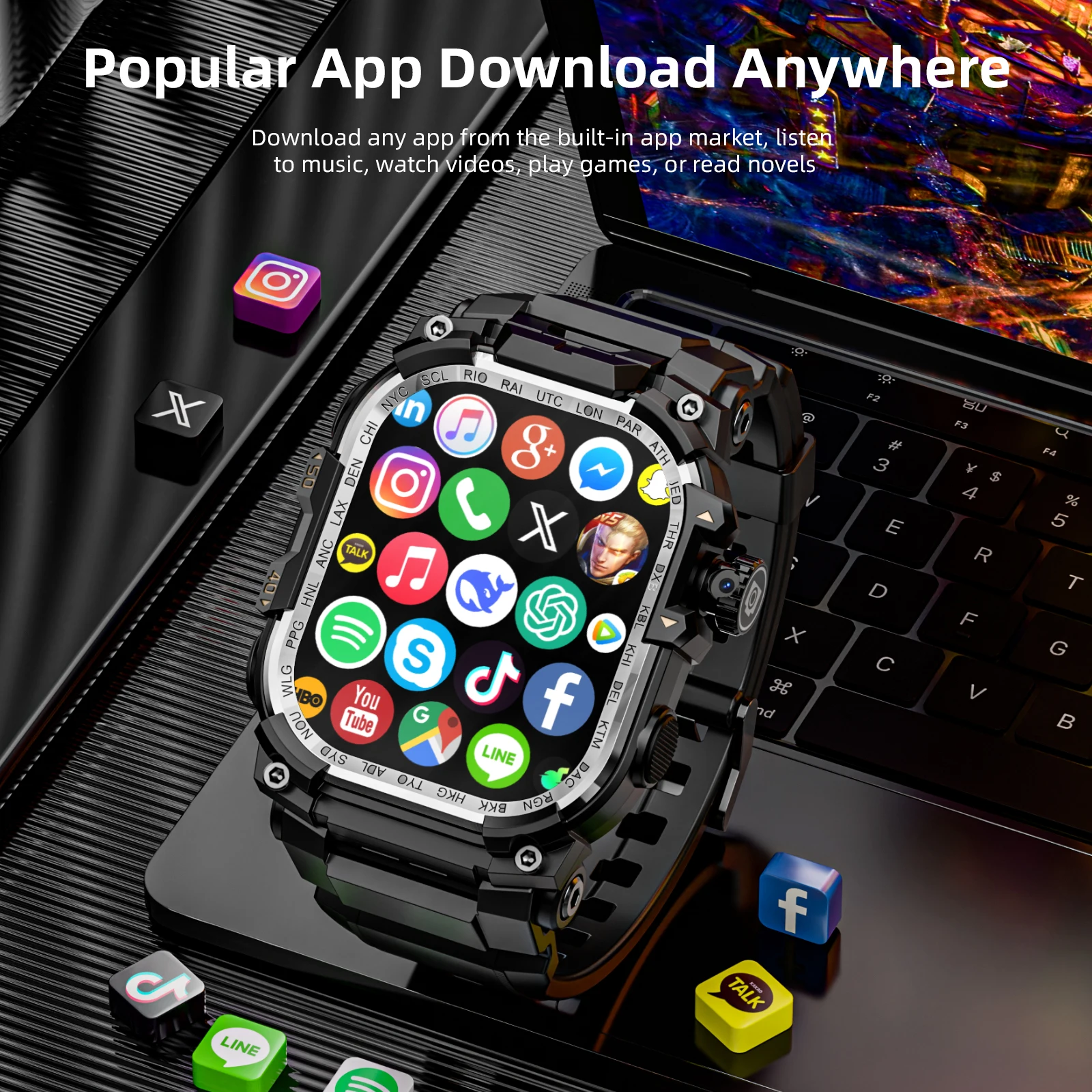 Q888 5G LTE Smartwatch 2.06inch Amoled Larger Screen Android 10.0 Smart Watch With 8MP Rotating Camera Sim Card Slot GPS WIFI