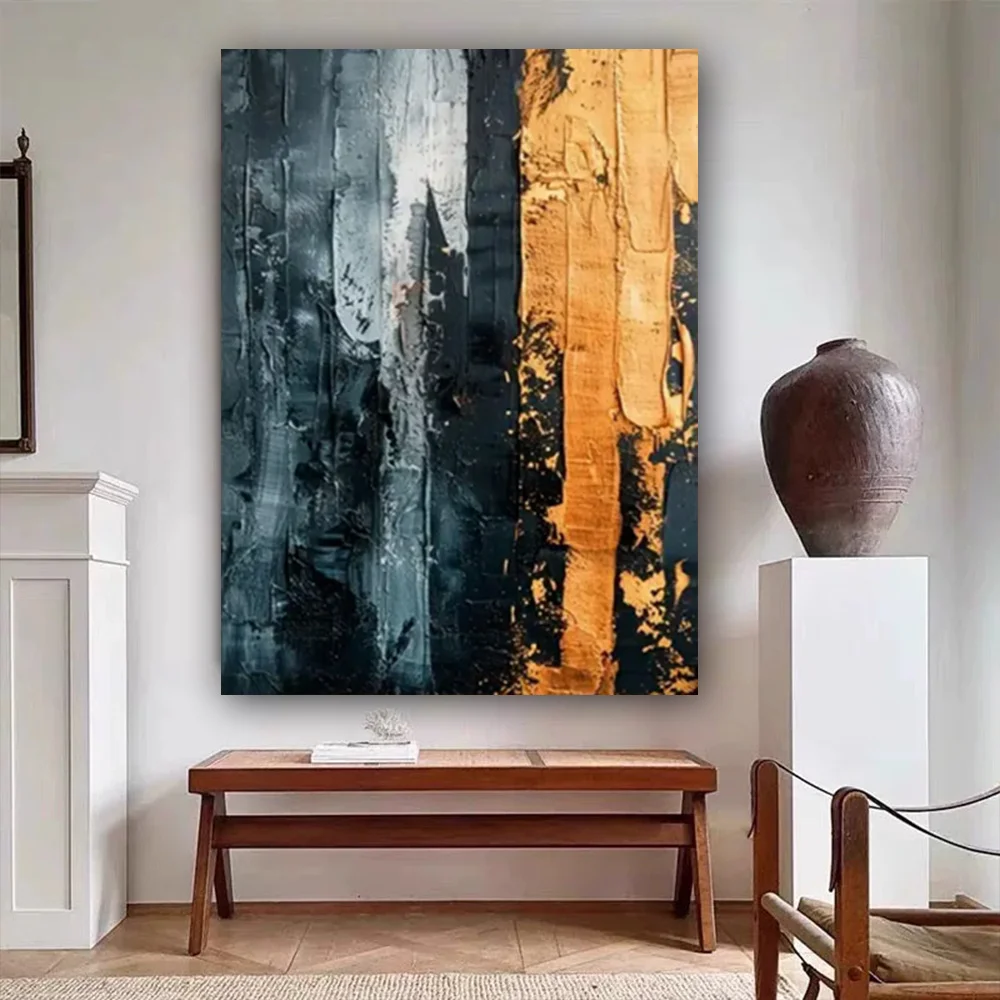 

100% hand drawn black gold abstract oil painting original wall painting home living room decoration paint interior aesthetics