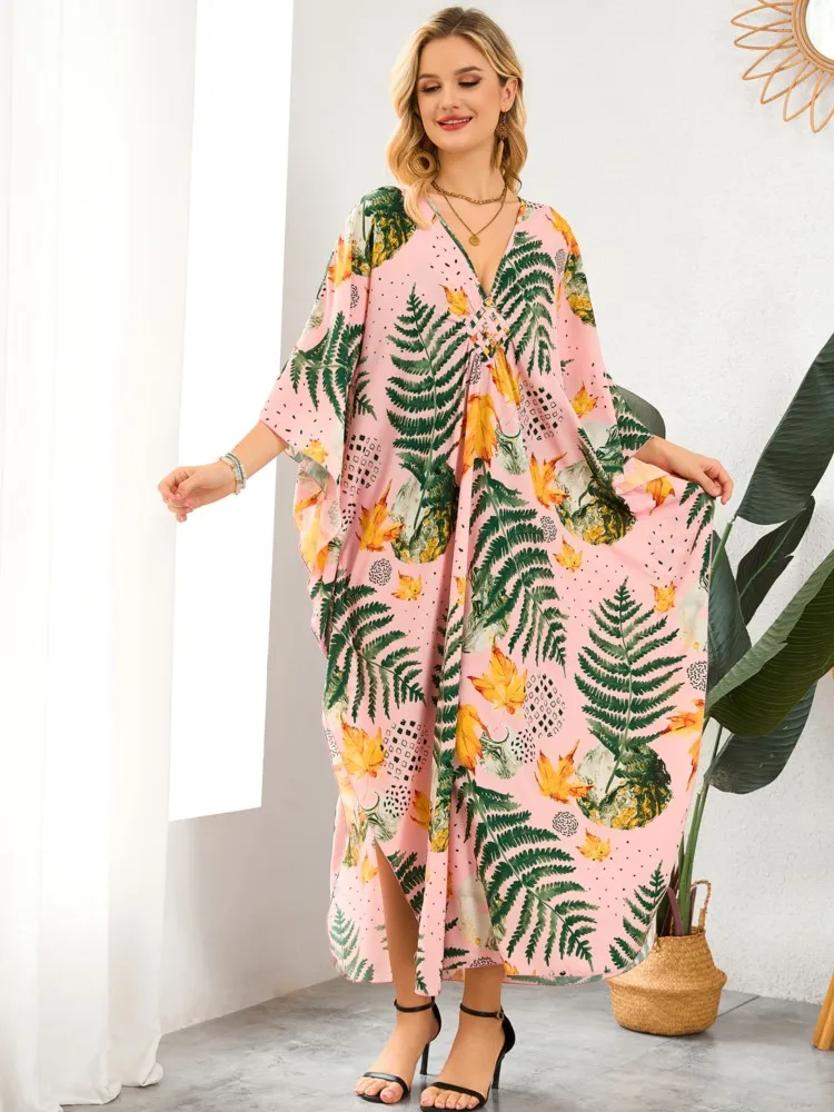 

Летние пляжные накидки для женщин: платья-туники с рукавами «летучая мышь» и цветочным принтом, новинка 2026 года, макси-платья для отпуска на пляже