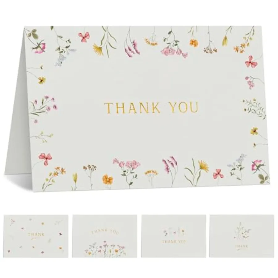 

Набор красивых открыток с благодарностью с конвертами и наклейками - Комплект из 20 элегантных пустых открыток для персонализированных сообщений - Идеально для оптовой закупки