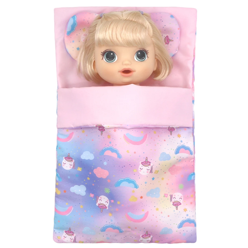 Neuer Puppenschlafsack mit Kissen, Puppenzubehör für 10–18 Zoll große Puppen, weiches Design für Puppen, Reisepuppen, zum Ausgehen, Tragetasche