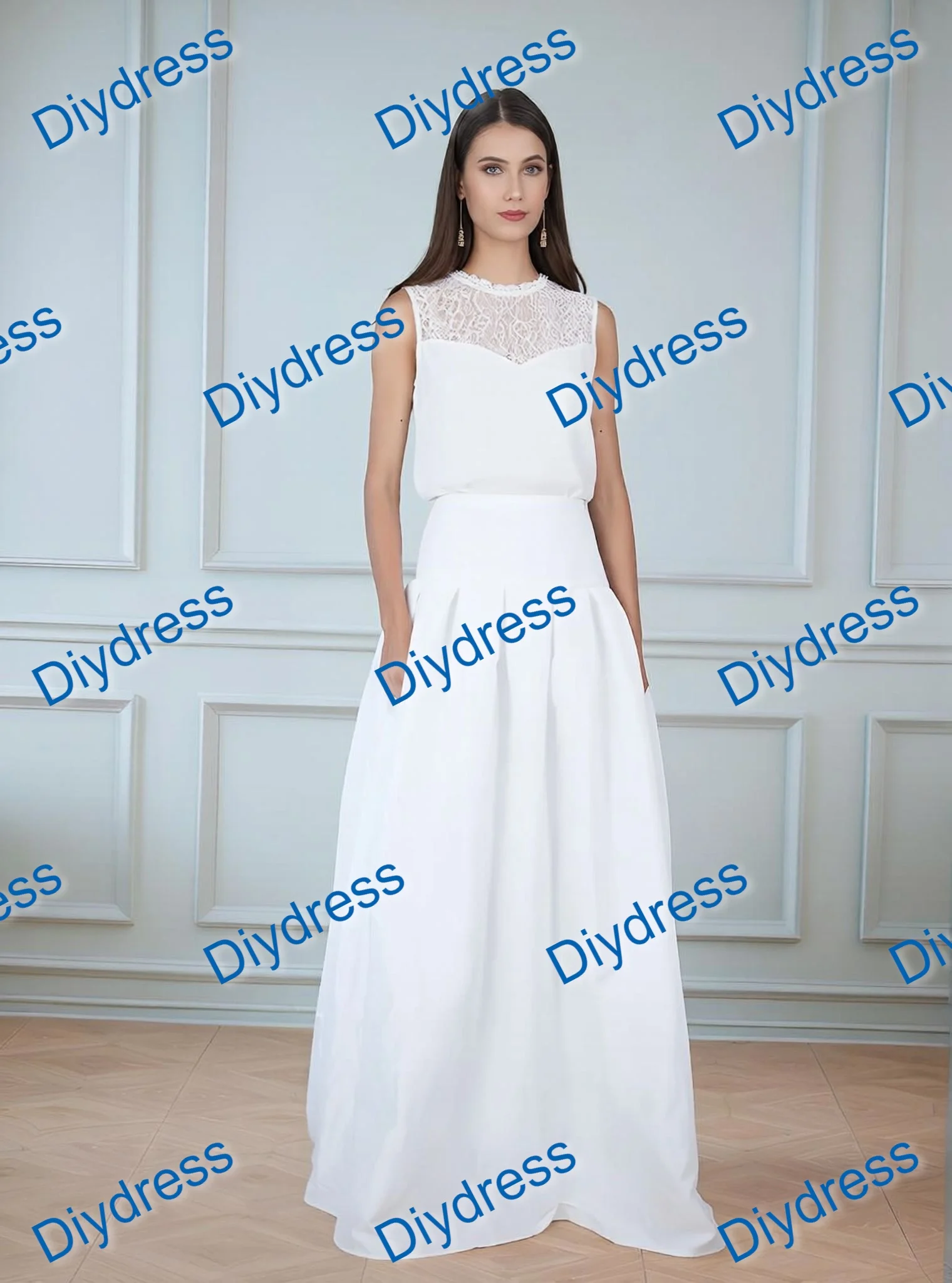 Girl's Prom Party High Waist Taffeta Skirt A-Line Floor Length Pleated Prom Party Taffeta Skirt with Pockets For Women