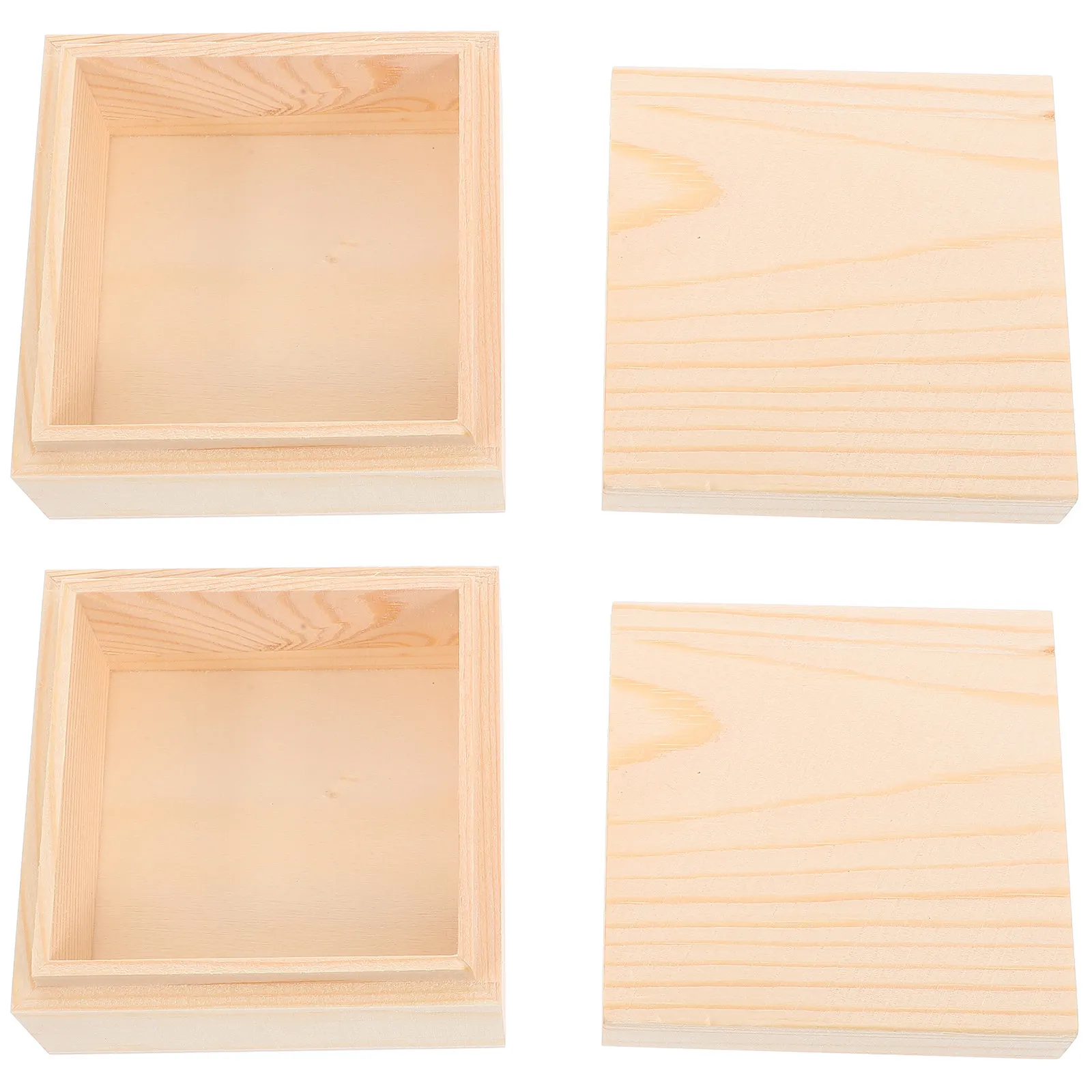 2Pcs Pine Wood Boxes Unfinished Mini Wooden Jewelry Storage Case DIY Craft Blank Small Gift Box with Lid for Home Office