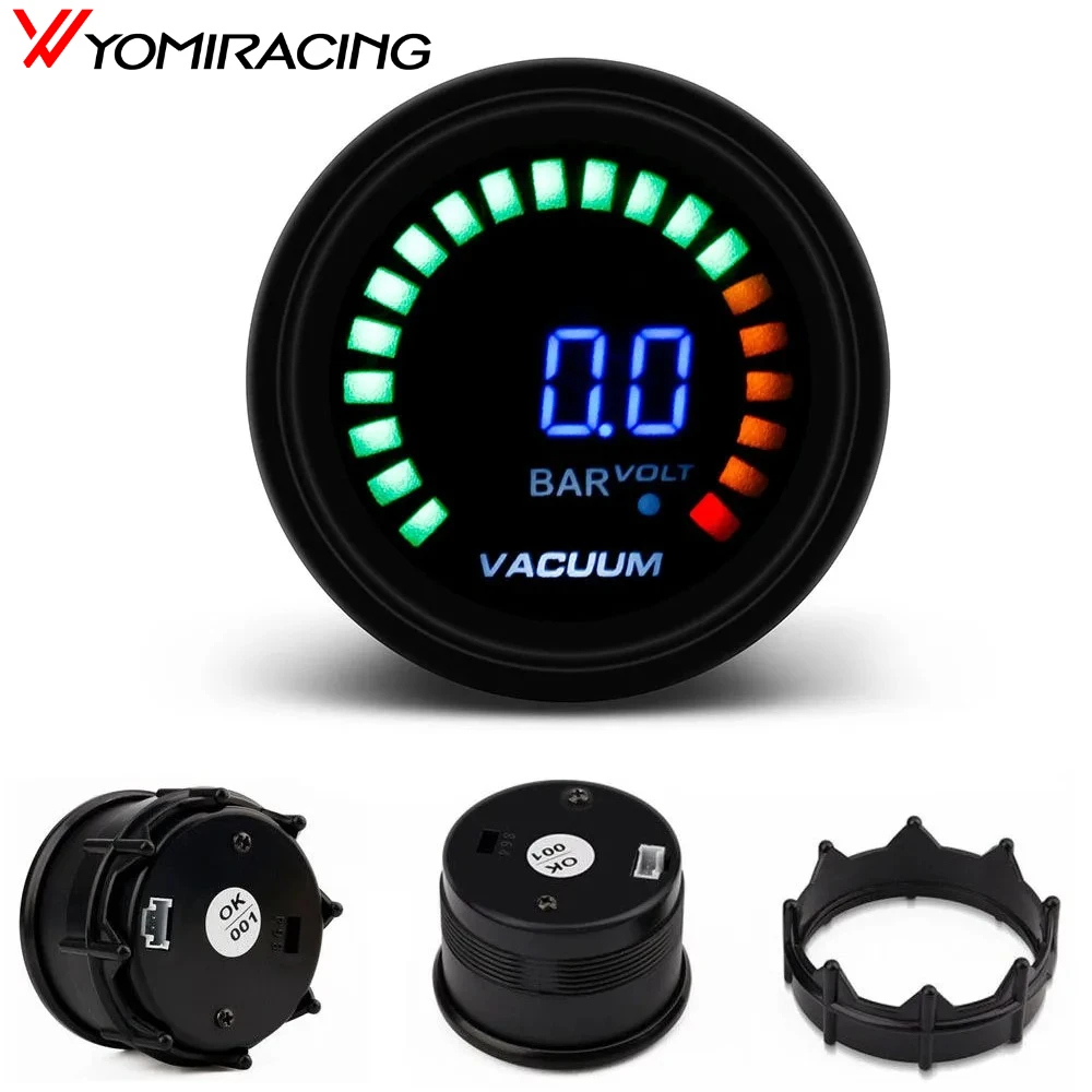 

YOMI Car Meter 2 Inch 52mm Leds Digital Car Vacuum -1-0 Bar Meter Racing Smoke Vacuum Gauge Analog