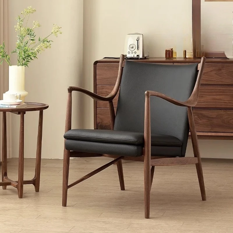 

Household Leather Chair Black Walnut Single Minimalist Sofa Chair