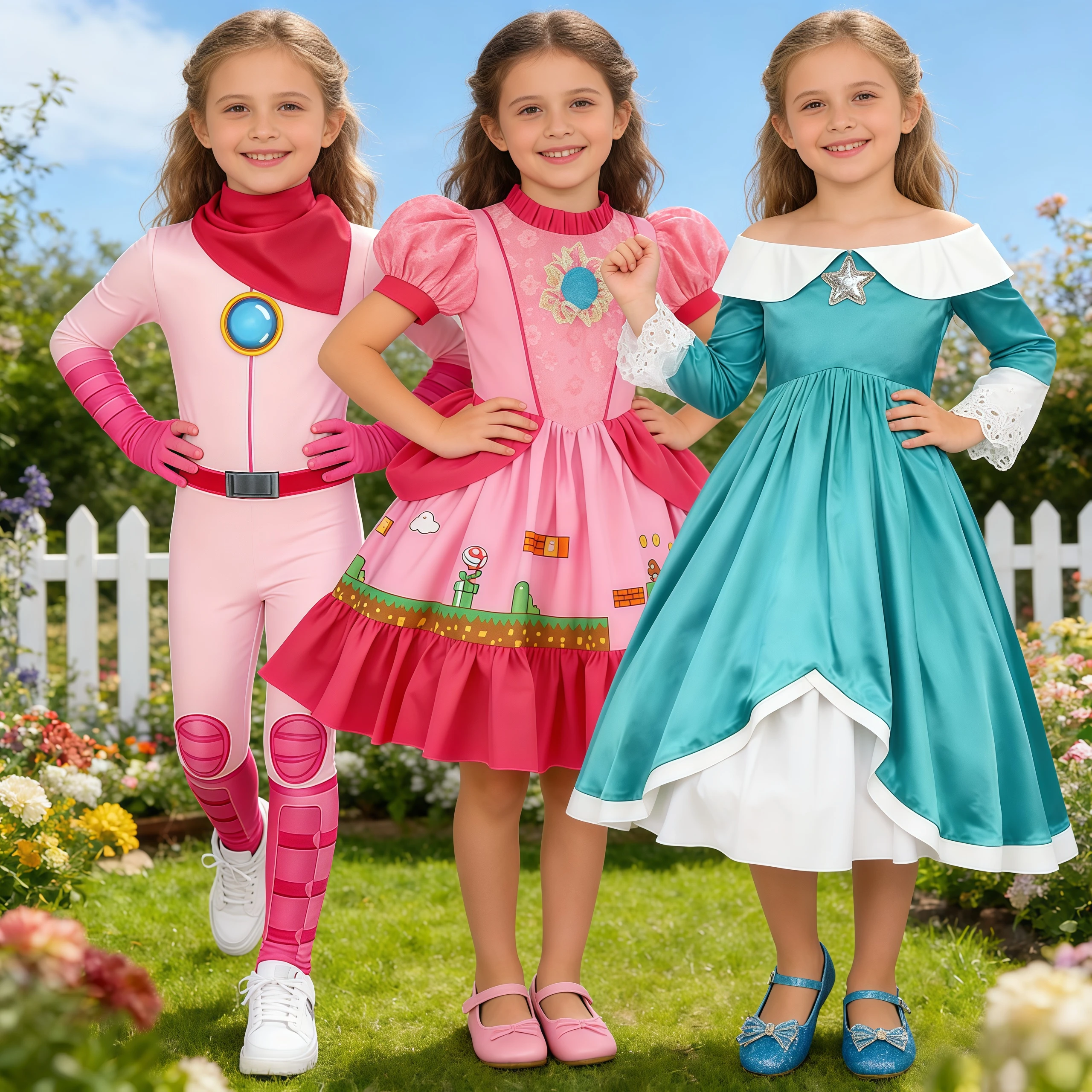 Girls Peach Princess Jumpsuit Anime Game Plumber Bros Costume Bodysuit For Kids Halloween Cosplay Carnival Birthday Party Outfit