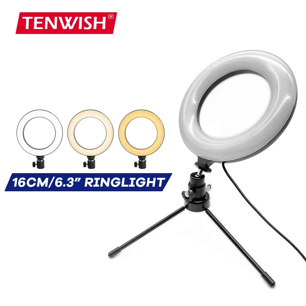 16 см светодиодный кольцевой заполняющий светильник для видеоконференций с регулируемой яркостью для Youtube Tiktok Makeup Beauty Blogger Selfie со настольной подставкой-штативом