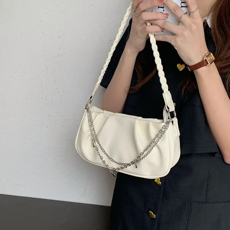 

TRSYPHXM 2024 new Underarm bag with niche design, pleated bag, shoulder bag, women's crossbody texture bag, chain woven handbag