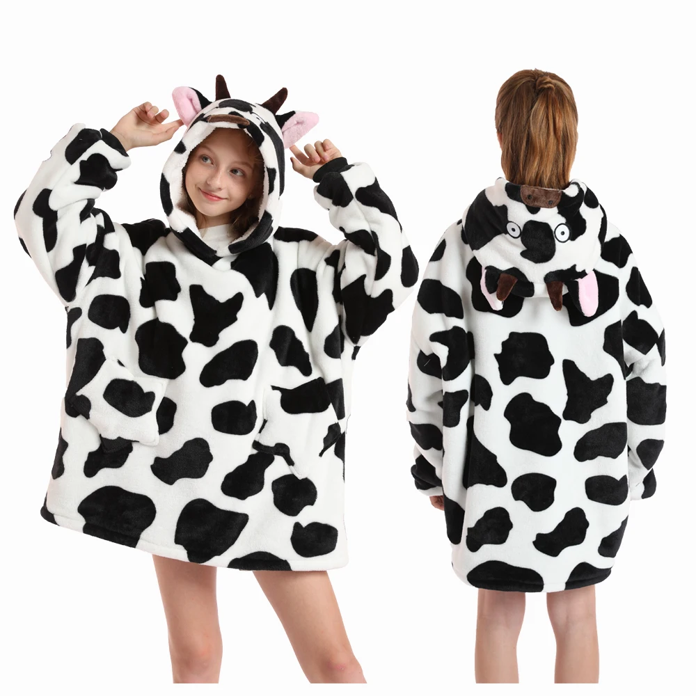 Kids Hoodie Oversized Blanket with Sleeves Unicorn Print Cute Girls Sweatshirt Teenage Boys Hoodie Children Winter Loose Clothes